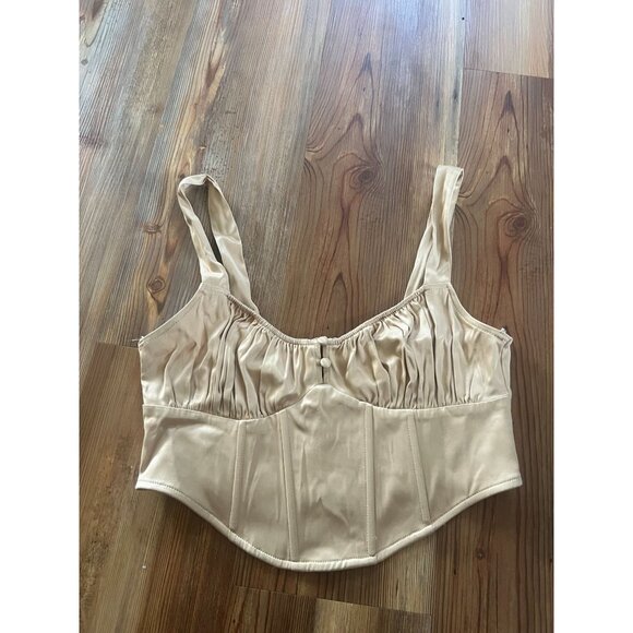 Zara Women M Tan Satin Ruched Corset Top Cropped Bustier Cami Lingerie Style - Picture 7 of 11